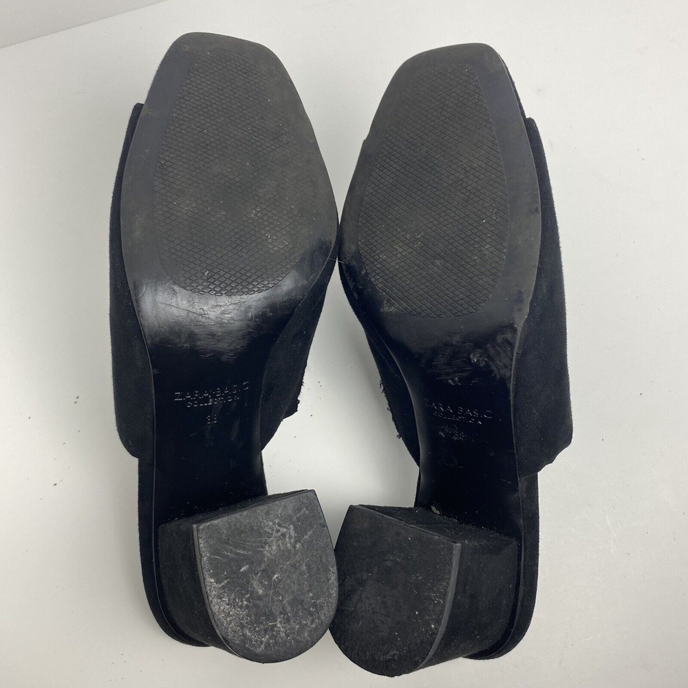 Zara Women's Size 38‎ Chunky Heel Mules Peep Toe Black Suede Y2K Minimalistic - Picture 9 of 10